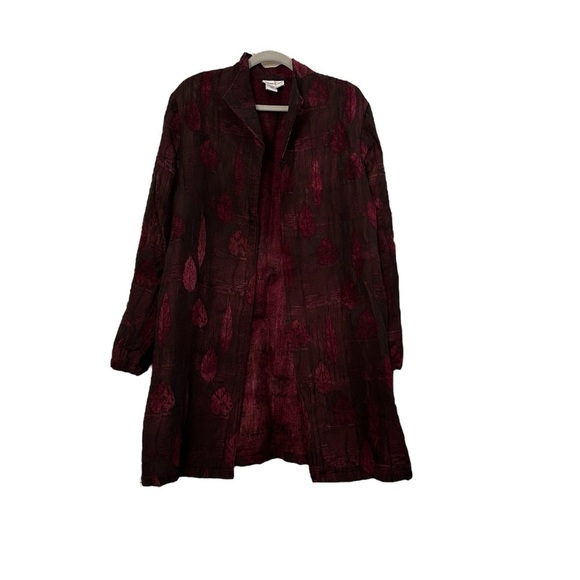 Coldwater Creek Coat Longline Leaf Burgundy L - Picture 2 of 12